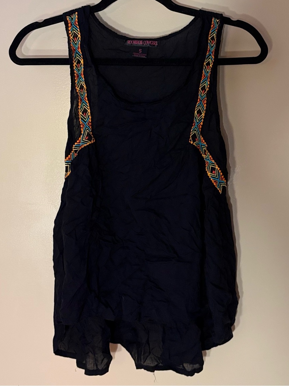 Embroidered Black Sleeveless Tank Top